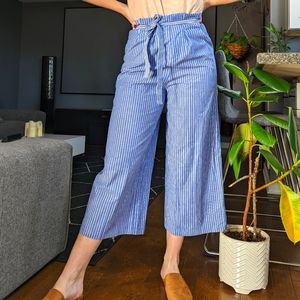 High Waisted Blue & White Bell Bottom Pants